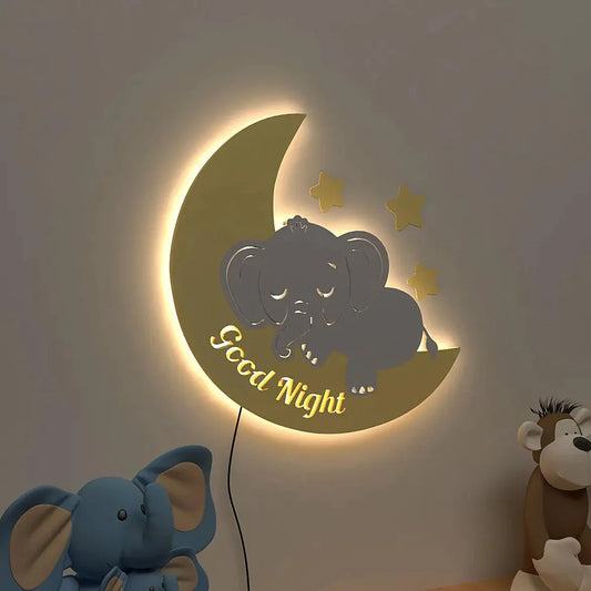 Slepping Baby Elephant Backlit Wooden Wall Decor