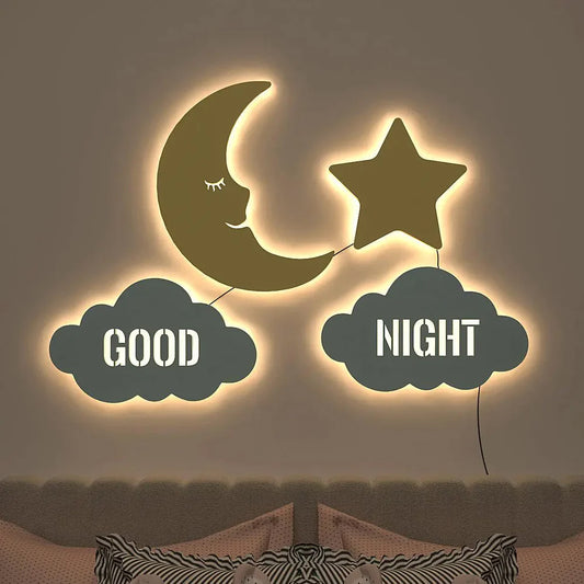 Good Night Moon & Star Backlit Wooden Wall Decor