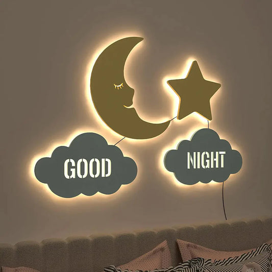 Good Night Moon & Star Backlit Wooden Wall Decor