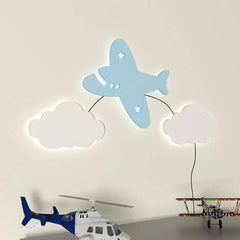 Aeroplane Flying on the Cloud Wall Lamp Wooden Creative Wall Decorative Backlit