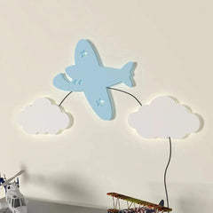 Aeroplane Flying on the Cloud Wall Lamp Wooden Creative Wall Decorative Backlit
