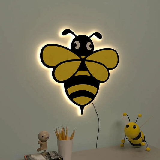 Honey Bee Wall Lamp Wooden Creative Wall Decorative Backlit