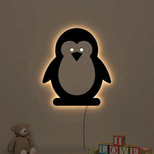 Baby Penguin Wall Lamp Wooden Creative Wall Decorative Backlit