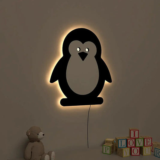 Baby Penguin Wall Lamp Wooden Creative Wall Decorative Backlit