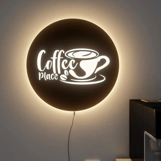 Coffee Shop Circular Kitchen Backlit Wall Décor Light for Coffee Lovers