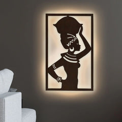 Beautiful African Women Decorative Backlit Wooden Wall Hanging With LED Night Light
