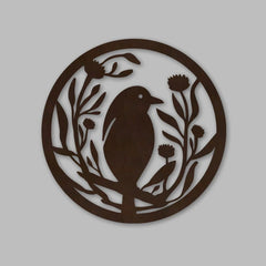 Beautiful Bird With Flower Round Decorative Backlit Wooden Wall Hanging With LED Night Light