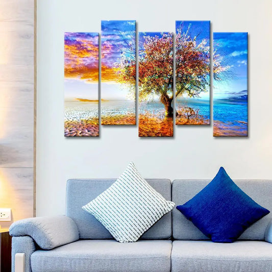 Abstract Colorful Tree In Water Multiple Framed Nature Canvas Wall Painting