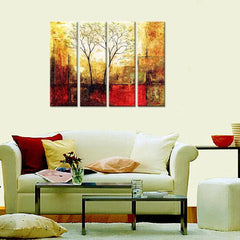 Twin Tree Sepia Scenery Canvas Printed Painting Set of 4 Wall Painting with Wooden Framed