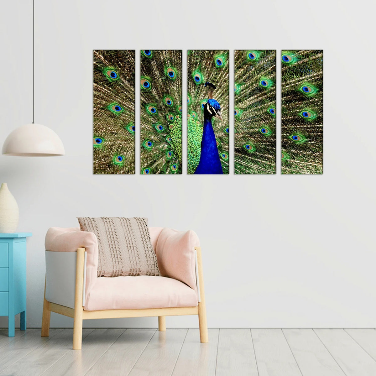 Beautiful Colorful Dancing Peacock Multiple Wooden Frame Canvas Wall Painting