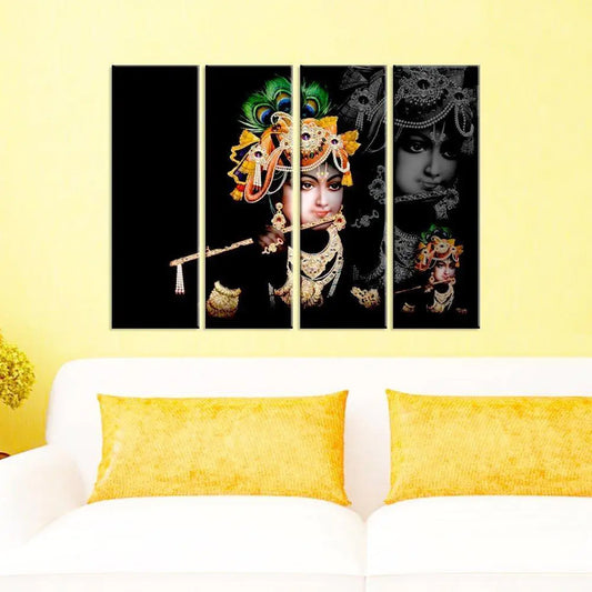 Multiple Frame Multicolour Krishna with Flute Spiritual Canvas Wall Painting