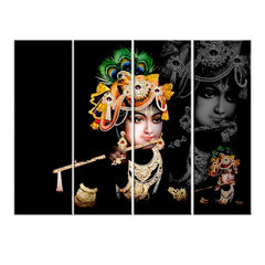 Multiple Frame Multicolour Krishna with Flute Spiritual Canvas Wall Painting