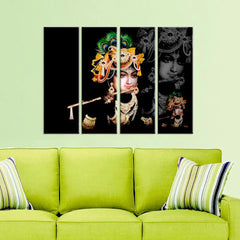 Multiple Frame Multicolour Krishna with Flute Spiritual Canvas Wall Painting