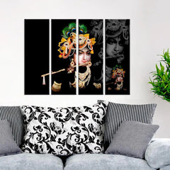 Multiple Frame Multicolour Krishna with Flute Spiritual Canvas Wall Painting