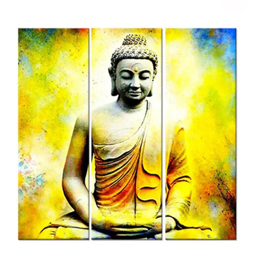 Peaceful Lord Buddha Pastel Colors Set of 3 Pieces Multiple Framed Canvas Wall Painting