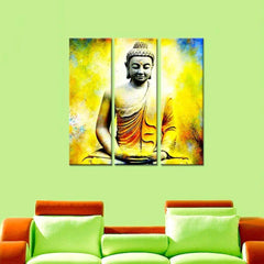 Peaceful Lord Buddha Pastel Colors Set of 3 Pieces Multiple Framed Canvas Wall Painting
