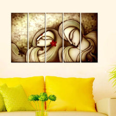 Beautiful Sepia Tone Radha Krishna Multiple Framed Canvas Wall Painting
