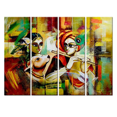 Radha Krishna Mosaic Canvas Art Multicolour Multi Framed Wall Painting for Wall Decoration