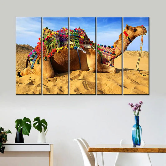 Beautiful Traditional Rajasthani Colorful Multiple Frame Camel Canvas Printed Painting