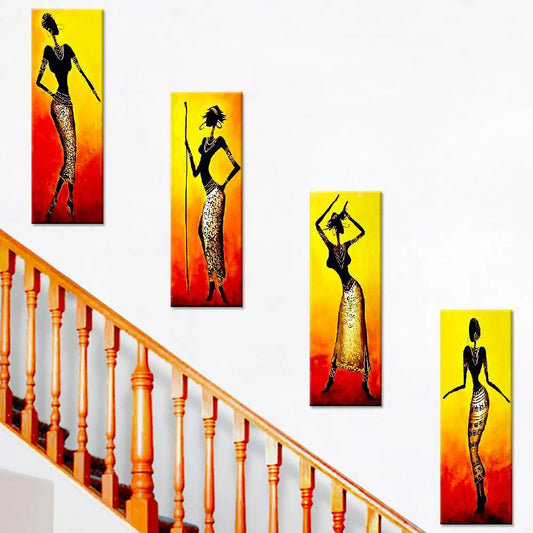 Set of 4 Multiple Frame Abstract African Women Design Framed Canvas Wall Painting