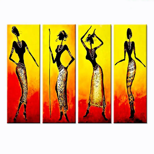 Set of 4 Multiple Frame Abstract African Women Design Framed Canvas Wall Painting