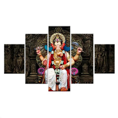 Lal Bagh Lord Ganesha Religious Multiple Framed Canvas Wall Painting for Living Room, Bedroom, Office Wall Decoration
