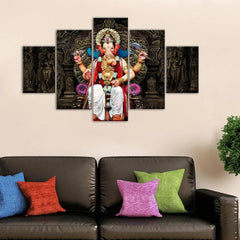 Lal Bagh Lord Ganesha Religious Multiple Framed Canvas Wall Painting for Living Room, Bedroom, Office Wall Decoration