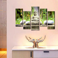 Multiple 5 Panel Peaceful Calming Buddha Religious Framed Canvas Print Wall Painting for Living Room, Bedroom, Office Wall Decoration