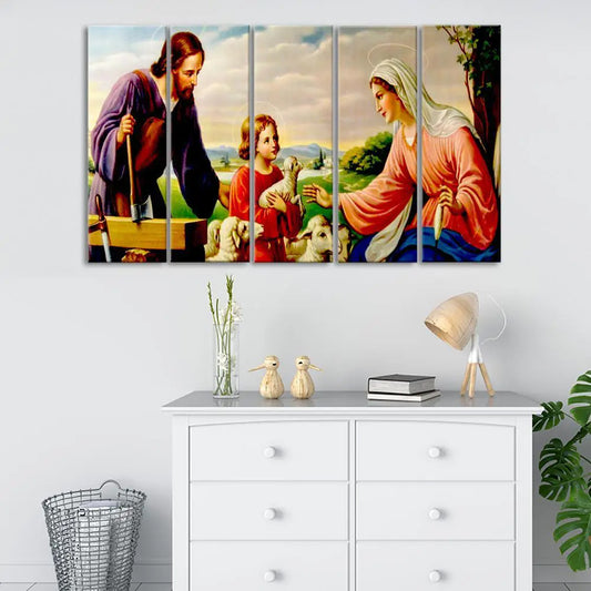 Jesus with Family Spiritual  Multiple Framed Canvas Wall Art Painting for Living Room, Bedroom, Office Wall Decoration