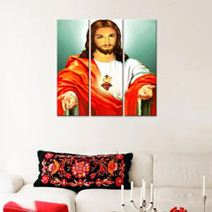 Benevolent Jesus Christ Set of 3 Wooden Framed Canvas Wall Art Painting for Living Room, Bedroom, Office Wall Decoration