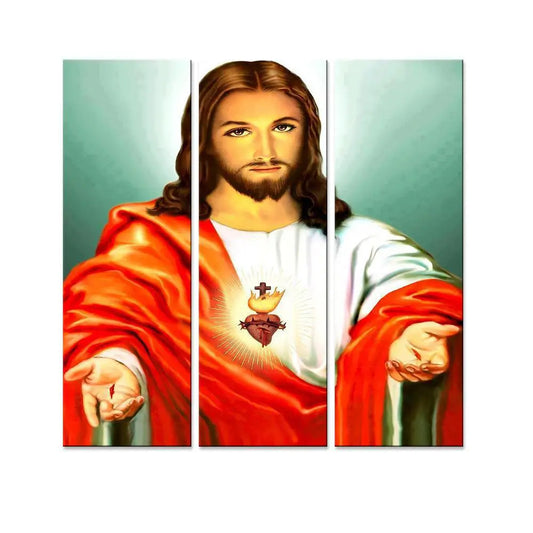 Benevolent Jesus Christ Set of 3 Wooden Framed Canvas Wall Art Painting for Living Room, Bedroom, Office Wall Decoration