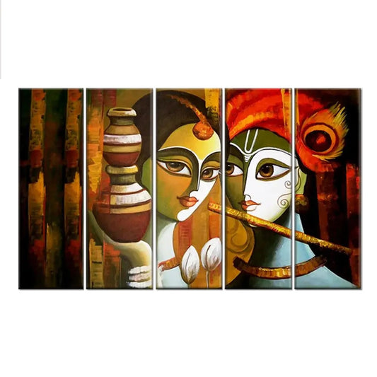 Radha Krishna Folk Art Multiple Framed Canvas Wall Painting for Living Room, Bedroom, Office Wall Decoration