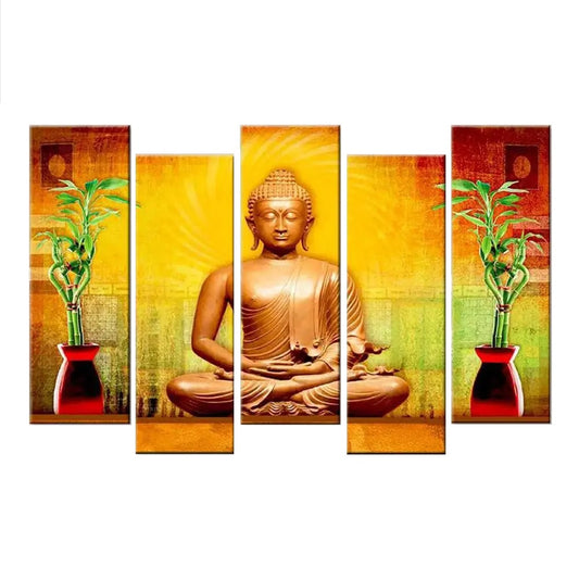 Golden Lord Buddha The Symbol of Peace Wall Mount Multi Framed Canvas Wall Painting for Living Room, Bedroom, Office Wall Decoration