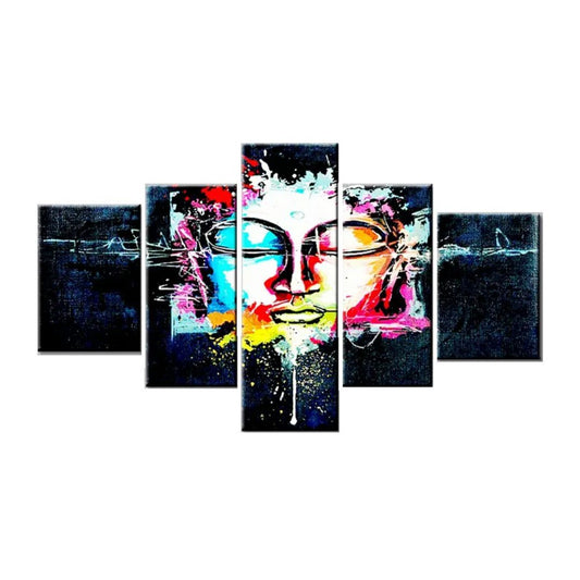 Abstract Lord Buddha Wooden Framed 5 Pieces Canvas Wall Painting for Living Room, Bedroom, Office Wall Decoration