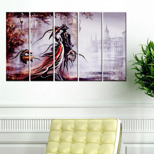 Modern Art Vintage Couple 5 Pieces Multiple Frame Canvas Print Wall Painting for Living Room, Bedroom, Office Wall Decoration