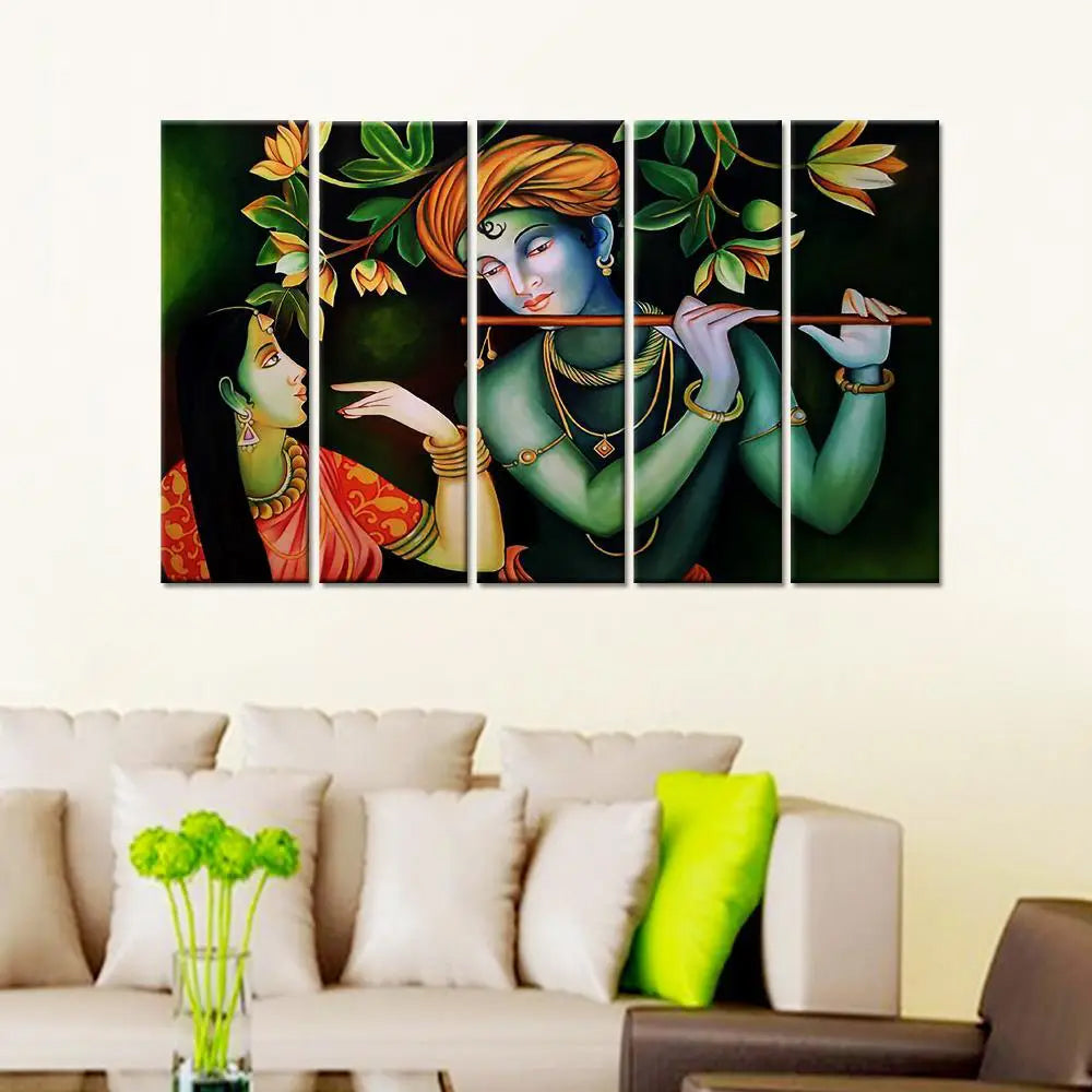 Beautiful Radha Krishna Spiritual Multiple Wood Framed Canvas Wall Painting  for Living Room, Bedroom, Office Wall Decoration