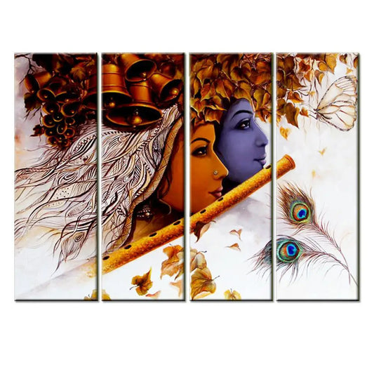 Radha Krishna with Flute Multiple Framed Canvas Wall Painting