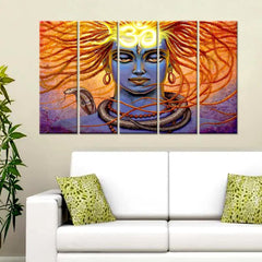 Lord Shiva Religious Multi Framed Canvas Wall Painting for Living Room, Bedroom, Office Wall Decoration