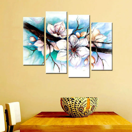 Beautiful White Flower Multiple Wood Framed Canvas Painting for Living Room, Bedroom, Office Wall Decoration Set of 4 Framed