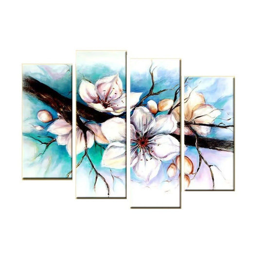 Beautiful White Flower Multiple Wood Framed Canvas Painting for Living Room, Bedroom, Office Wall Decoration Set of 4 Framed