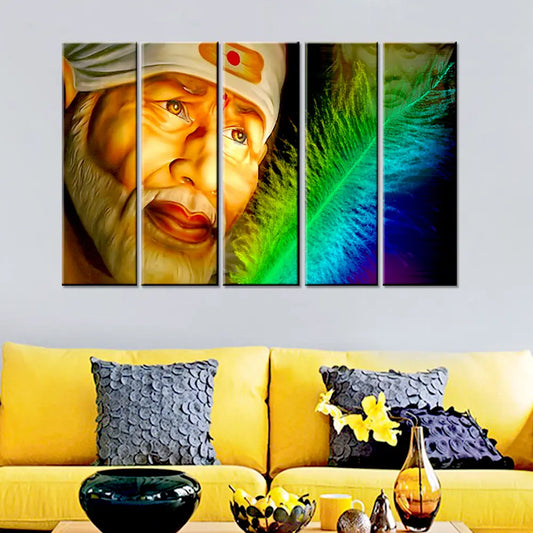 Sai Baba Colorful Multi Wood Framed Canvas Wall Painting for Living Room, Bedroom, Office Wall Decoration(24" H x 8" W Each panel)