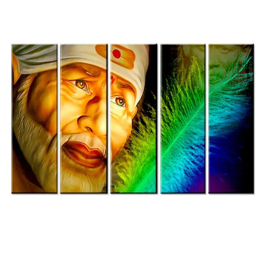 Sai Baba Colorful Multi Wood Framed Canvas Wall Painting for Living Room, Bedroom, Office Wall Decoration(24" H x 8" W Each panel)