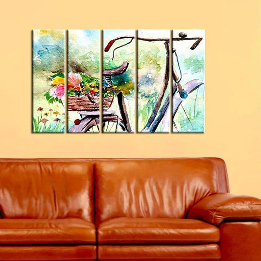 Beautiful Vintage Flower Bicycle Multiple Framed Canvas Wall Art Painting for Living Room, Bedroom, Office Wall Decoration(24" H x 8" W Each panel)