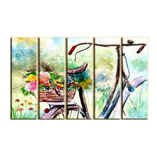 Beautiful Vintage Flower Bicycle Multiple Framed Canvas Wall Art Painting for Living Room, Bedroom, Office Wall Decoration(24" H x 8" W Each panel)