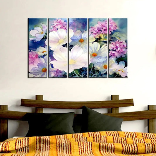 Beautiful Cloroful Flower Bunch Multiple Wooden Framed Canvas Wall Painting for Living Room, Bedroom, Office Wall Decoration(24" H x 8" W Each panel)