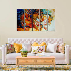 Running Horses Multi Framed Canvas Wall Art Painting for Living Room, Bedroom, Office Wall Decoration (24" H x 8" W Each panel)