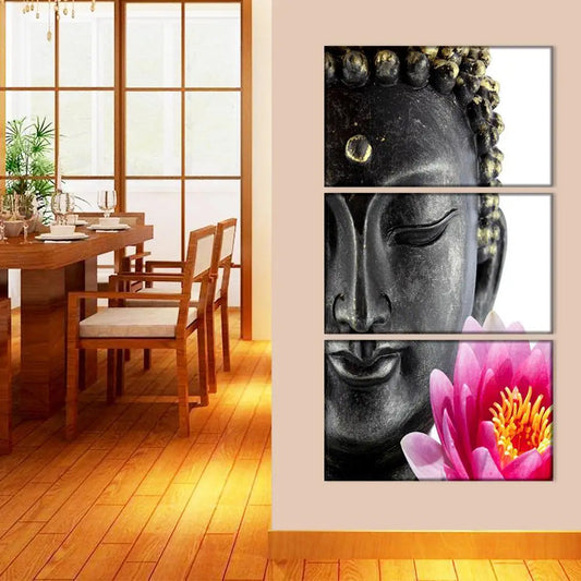 Lord Buddha and Lotus Multi Framed Canvas Wall Painting for Living Room, Bedroom, Office Wall Decoration (24" H x 16" W Each panel)