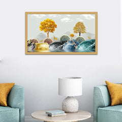 Radiant Arboreal Reverie Golden Trees Floating Framed Canvas Wall Painting