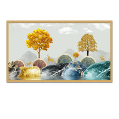 Radiant Arboreal Reverie Golden Trees Floating Framed Canvas Wall Painting