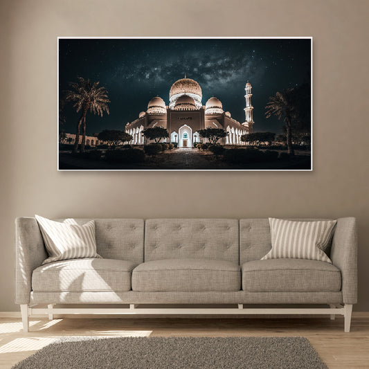 Blessed Ramadan Nights Serene Mosque Floating Frame Canvas Wall Painting